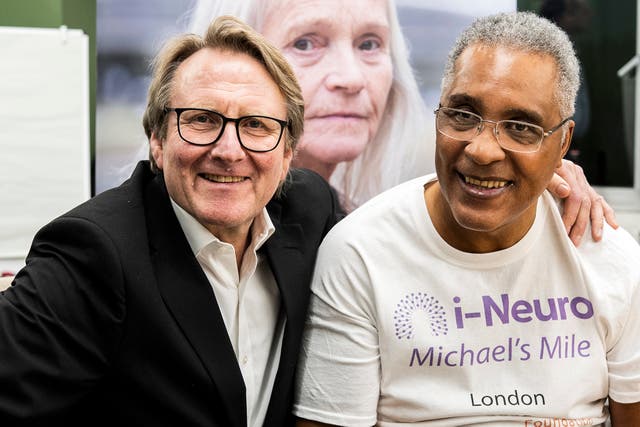 <p>Michael Watson (right) with neurosurgeon Peter Hamlyn, who saved his life in 1991</p>