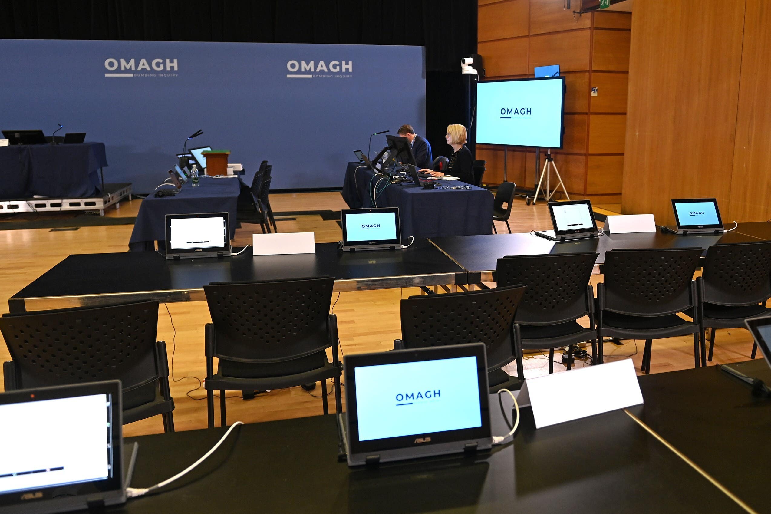 The hearing room at the Strule Arts Centre in Omagh, Co Tyrone, ahead of the first substantive hearing in the Omagh Bombing Inquiry, which will examine whether the atrocity could reasonably have been prevented by UK authorities. Commemorative and personal statement hearings will be held over the next four weeks for victims of the dissident republican bomb attack, which killed 29 people and devastated the Co Tyrone town on August 15 1998. Picture date: Tuesday January 28, 2025.