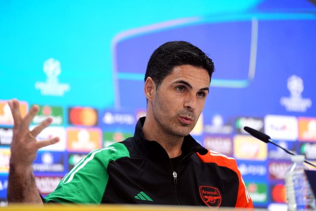 <p>Mikel Arteta insists his side are intent on winning in Madrid rather than protecting their lead</p>