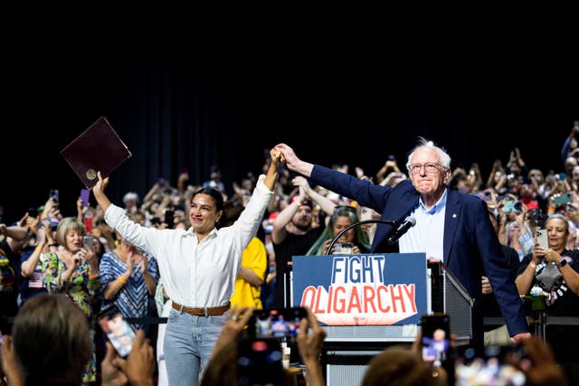 <p>Bernie Sanders and Alexandria Ocasio-Cortez have led massive rallies to turn out disaffected Democrats while their party grapples with the defeat of Kamala Harris in the 2024 presidential election.</p>