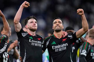 Declan Rice (left) was outstanding as Arsenal reached the Champions League semi-finals