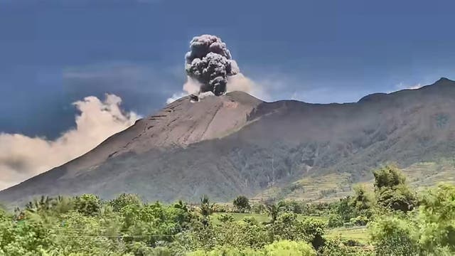 <p>This frame grab taken from video footage shot on April 14, 2025 and released on April 16 by the Philippine Institute of Volcanology and Seismology (PHIVOLCS) shows the Kanlaon volcano sending ash into the air, as seen from Canlaon City Phivolcs station</p>