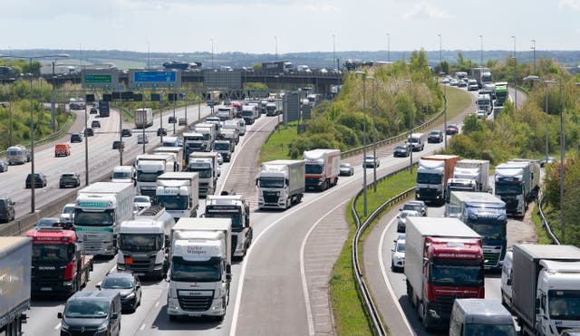 <p>Traffic queues along the M25 for the Dartford Crossing in Kent as the Easter Getaway begins</p>