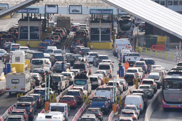 Cars queuing at check-in to board ferries at the Port of Dover in Kent on Friday morning (Gareth Fuller/PA)