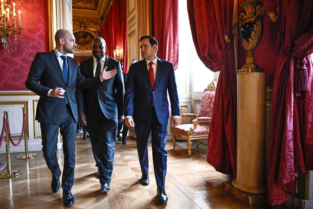 Jean-Noel Barrot, David Lammy and Marco Rubio (Julien de Rosa, Pool via AP)
