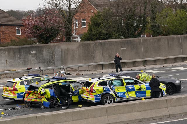 The scene on the A1, which was shut in both directions on Tyneside, following a major collision (Owen Humphreys/PA)