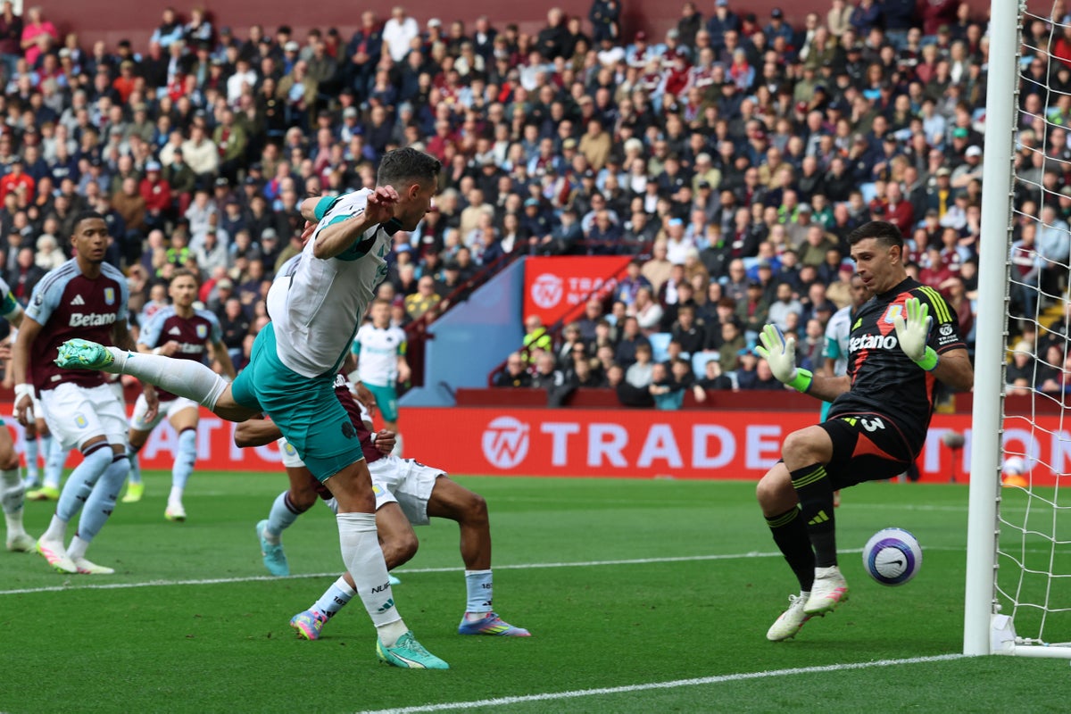 Aston Villa v Newcastle LIVE: Battle for Champions League spots heats up as Schar levels in thrilling match