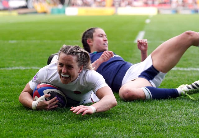 <p>Winger Claudia MacDonald scores twice for England</p>