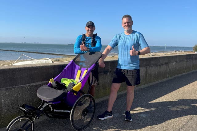 Andy Long (left) and Antony Quant are raising money alongside Alex Gibson for Challenging MND (Challenge MND/PA)