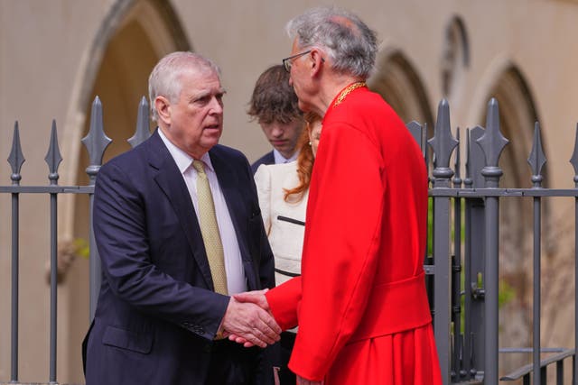 The Duke of York shakes hands with the Dean of Windsor (Kirsty Wigglesworth/PA)