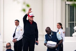 US president Donald Trump departs the North Portico of the White House on Sunday