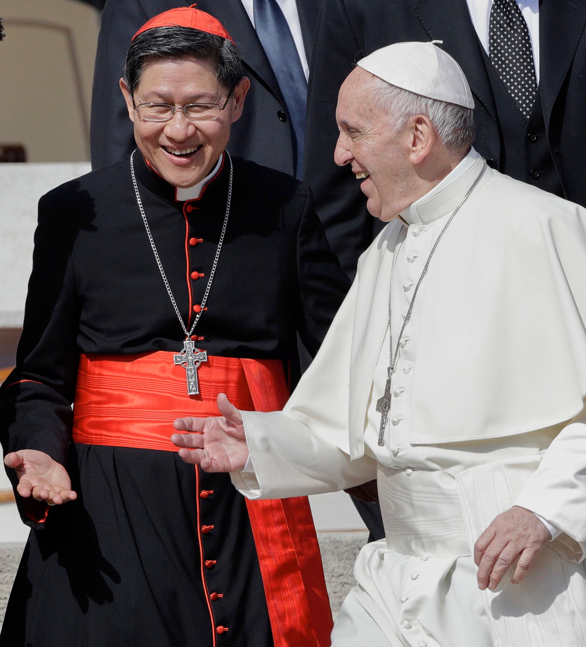 <p>Cardinal  Luis Antonio Tagle, left, with Pope Francis in 2017</p>