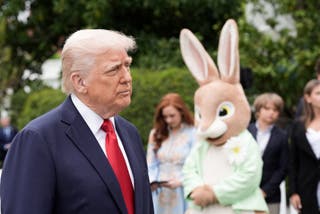 President Donald Trump attends the annual White House Easter Egg Roll event, on the South Lawn