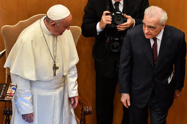 <p>Pope Francis meeting with Martin Scorsese in Rome in 2018</p>