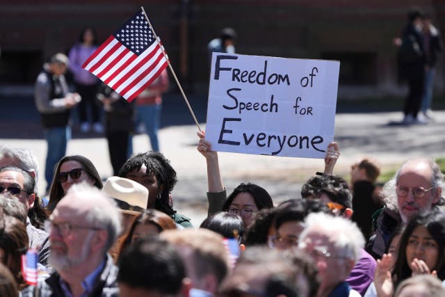 <p>Faculty and students rally in Cambridge, Massachusetts</p>