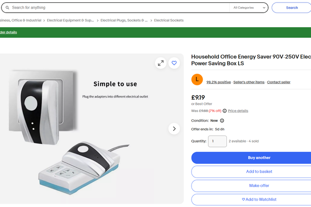 An ad for an energy saving plug on eBay (Which?/PA)