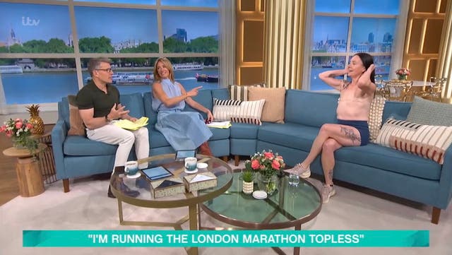 <p>Marathon runner who had double mastectomy makes This Morning history with topless interview.</p>