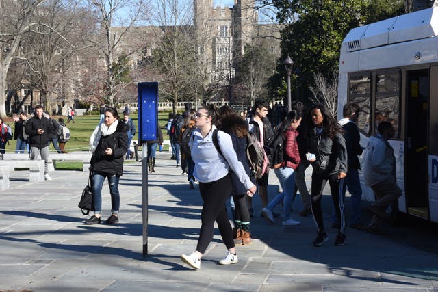 <p>Students walking in on Duke’s campus in Durham, North Carolina </p>