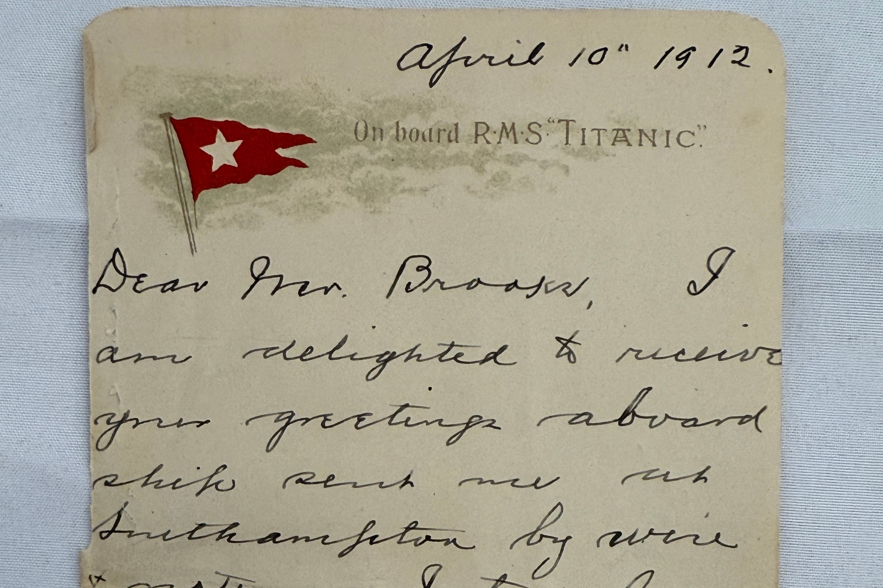 The letter card written by Colonel Archibald Gracie is dated April 10 1912 and is postmarked Queenstown April 11 and London April 12 (Henry Aldridge & Son/PA)