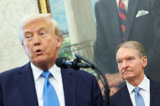 <p>Donald Trump speaks during a swearing-in ceremony for the Chair of the Securities and Exchange Commission Paul Atkins at the White House</p>