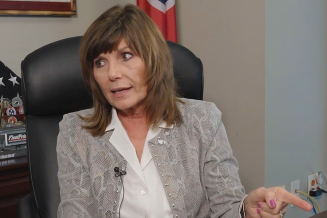 <p>Diana Harshbarger shown during interview with Johnson City, Tennessee Christian group FAME Ministries earlier this month</p>