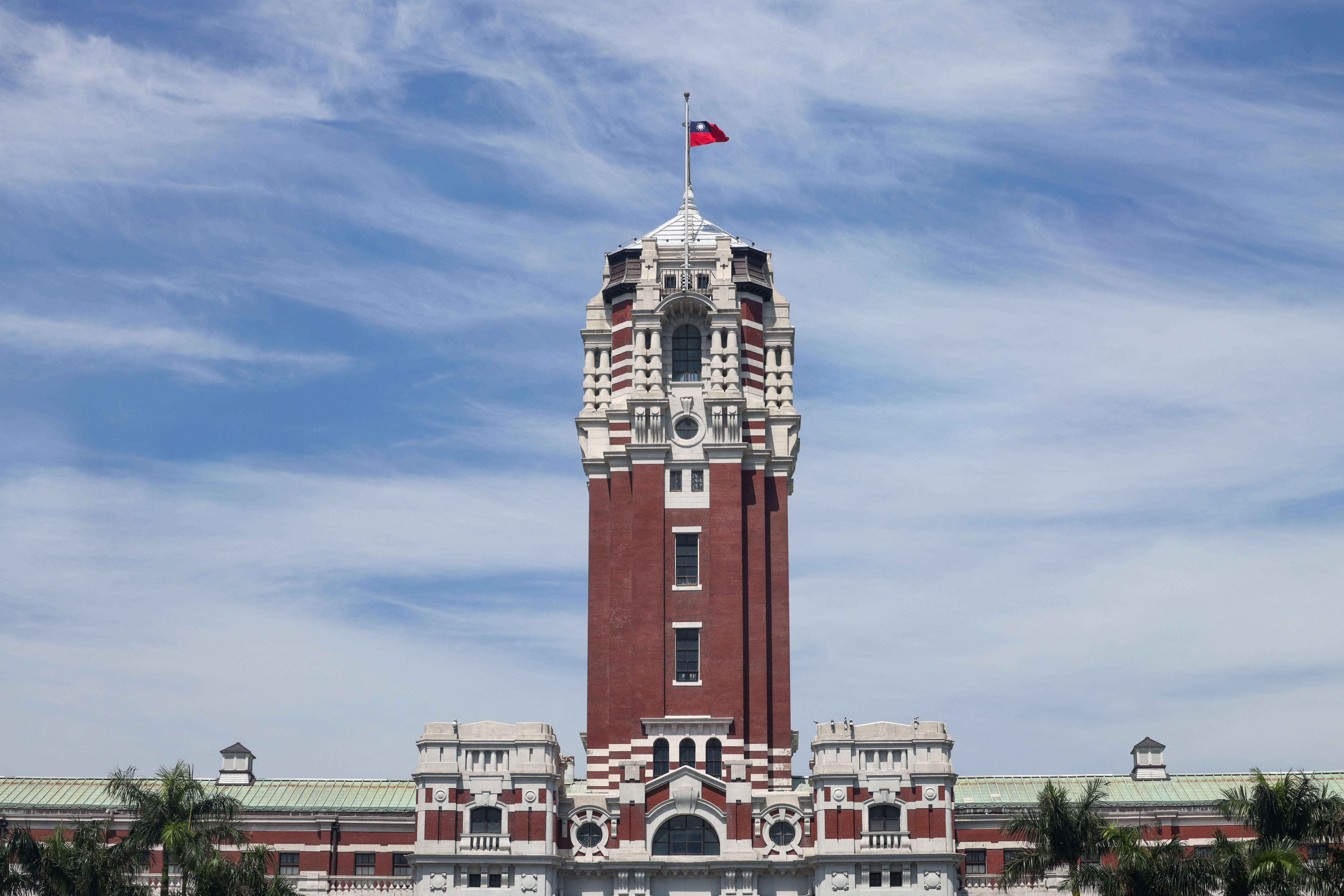 The Taiwan flag flies at half-mast atop of the Presidential Office in honour of Pope Francis, in Taipei