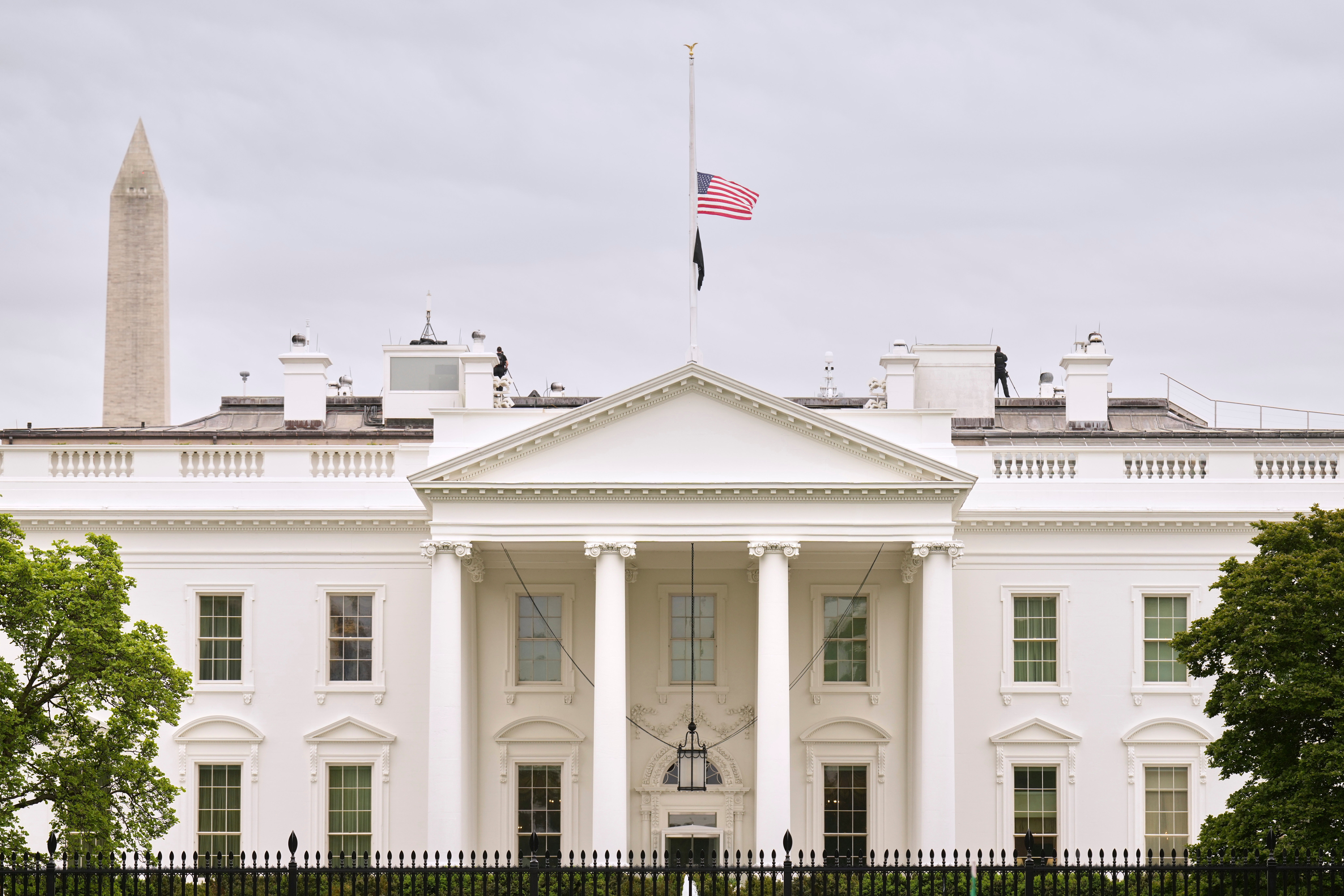 The U.S. flag is flown at half-staff at the White House in Washington in honor of Pope Francis
