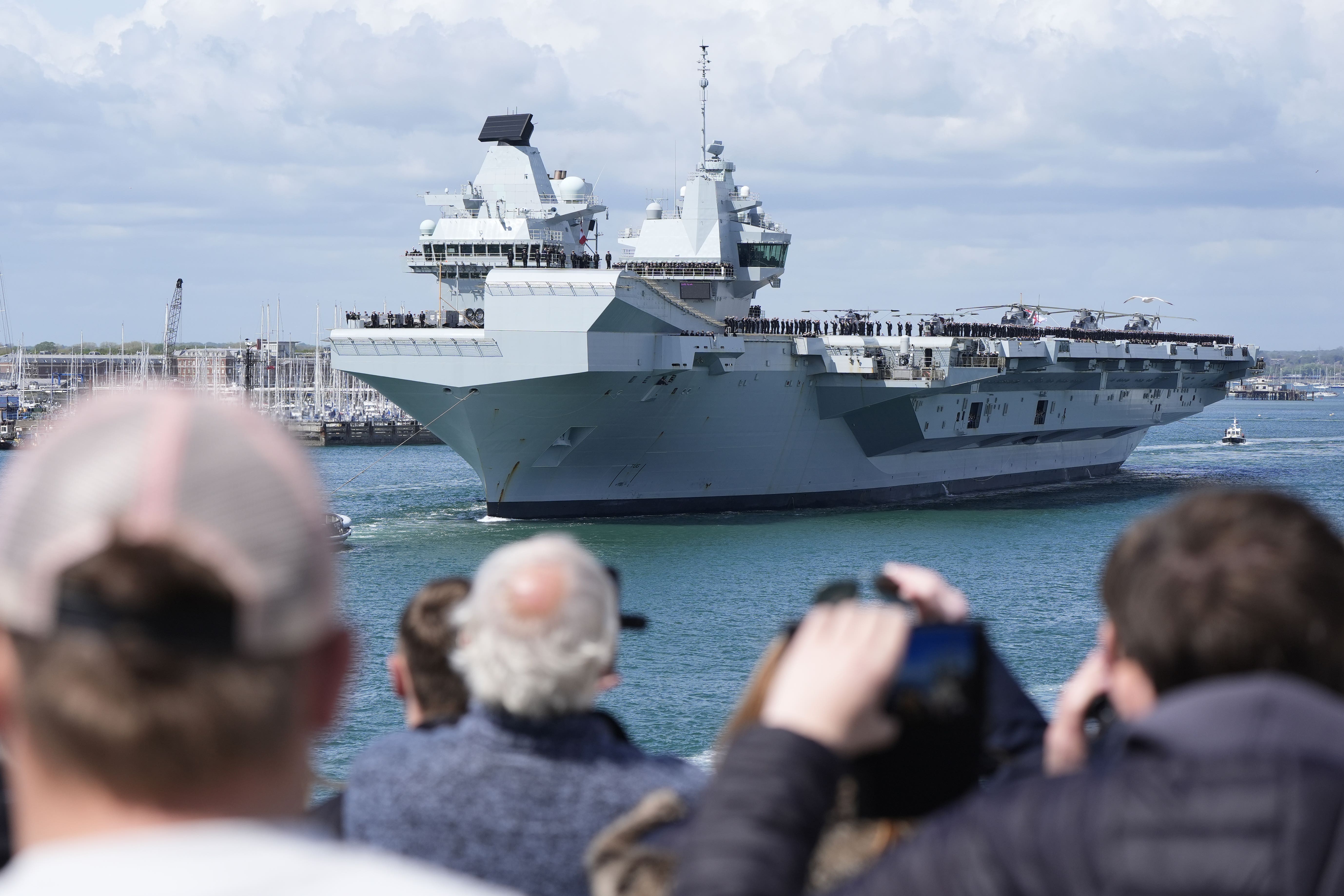 The Royal Navy aircraft carrier, HMS Prince of Wales, sailed from Portsmouth Naval Base (PA)
