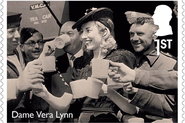 One of four stamps in a mini-sheet showing Dame Vera Lynn in different aspects of her wartime career to mark the 80th anniversary of VE Day (Royal Mail/PA)