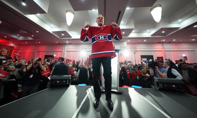 <p>Mark Carney holds a rally in Laval, Quebec, on 22 April 2025</p>