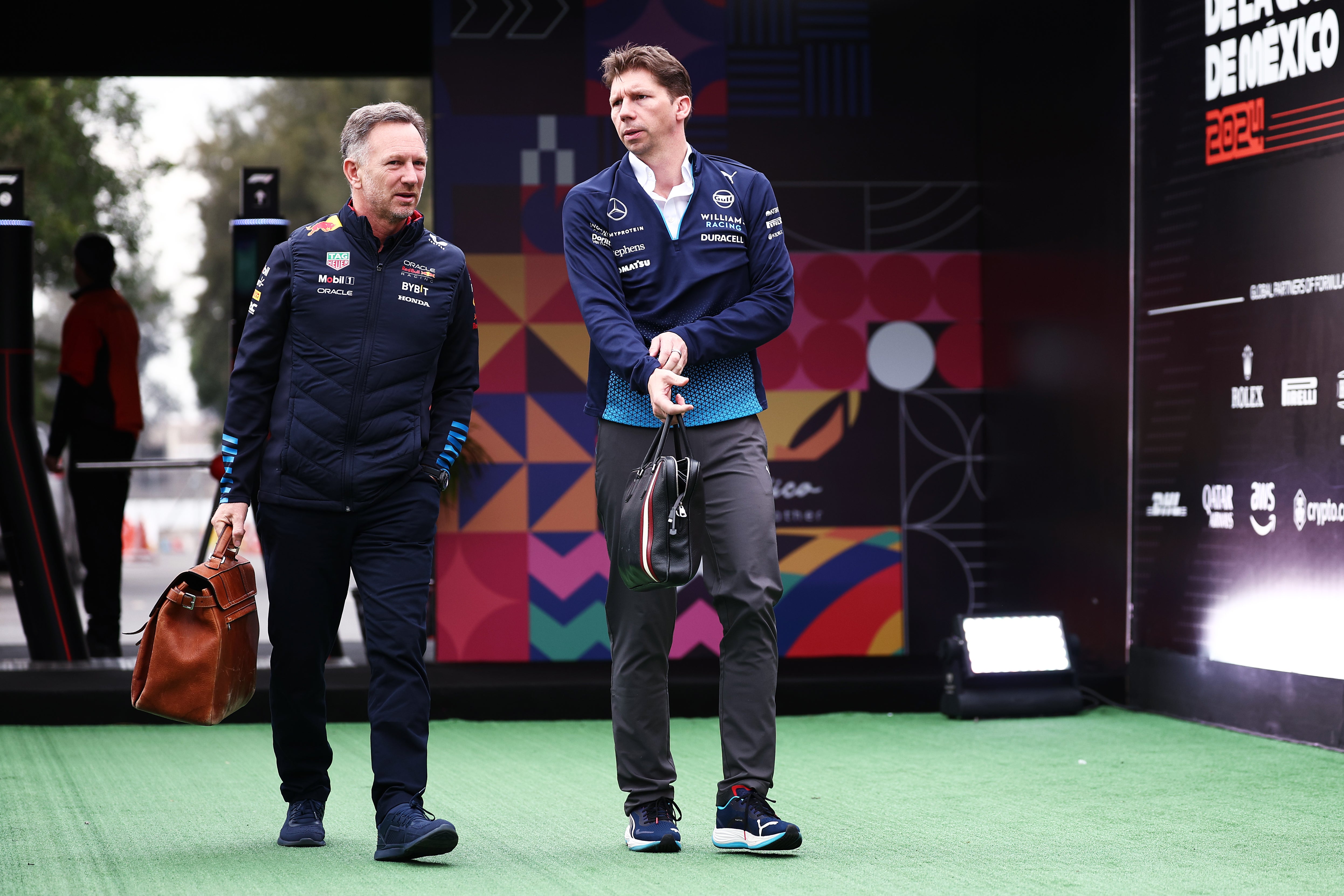 <p>Red Bull Team Principal Christian Horner and James Vowles, Team Principal of Williams </p>