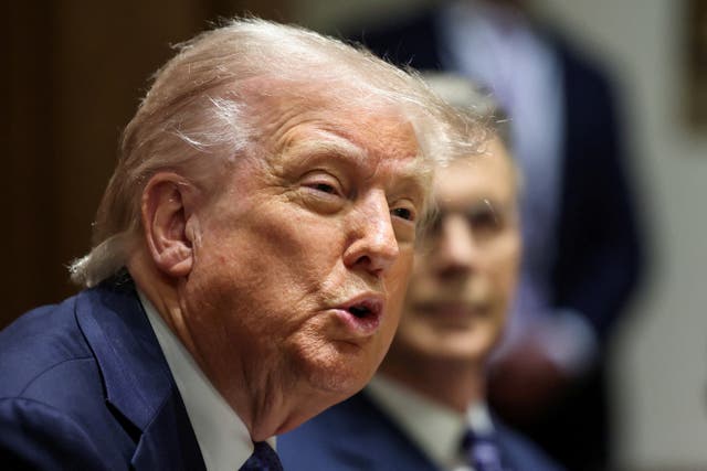 <p>President Donald Trump at a meeting with Norway's Prime Minister Jonas Gahr Støre on April 24, 2025</p>