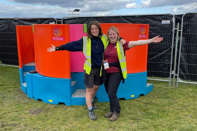 <p>PEEQUAL co-founders Hazel McShane (left) and Amber Probyn with their women’s urinals</p>