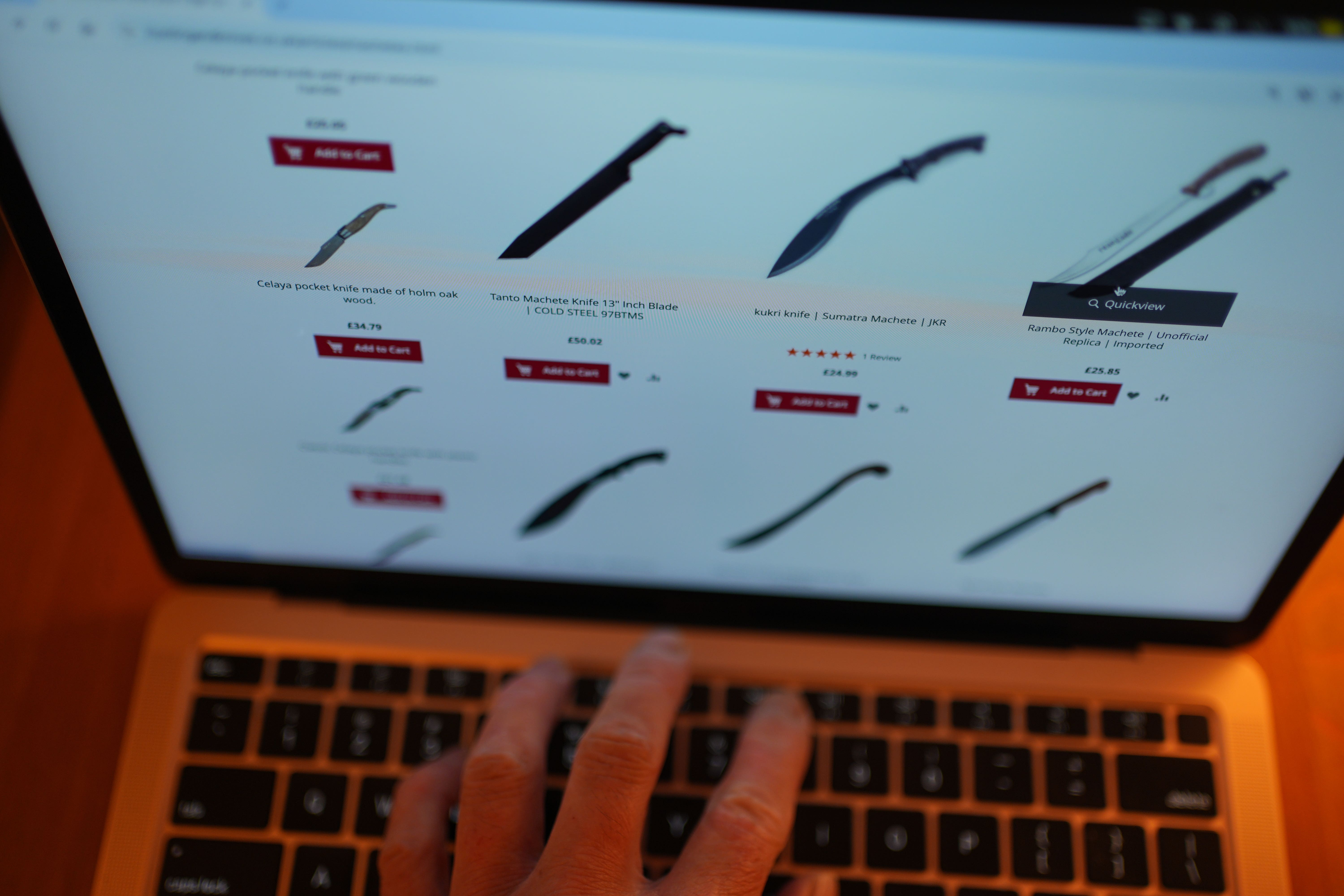 The Home Office said the move is part of plans to combat content that advertises illegal knives and other offensive weapons to young people (PA)
