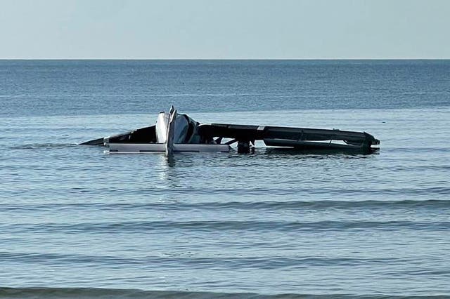 <p>Photo provided by the Thai police shows a small plane crashed into the sea in Prachuab Kiri Khan province on 25 April 2025</p>