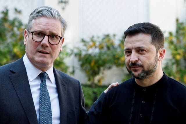 Prime Minister Sir Keir Starmer (left) and President of Ukraine Volodymyr Zelensky speak to the media at the UK Ambassador’s Residence in Paris, after a meeting with European leaders to discuss peace and security for Ukraine. Picture date: Thursday March 27, 2025.