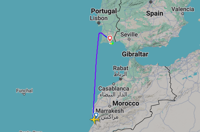 <p>Diversion to Faro: Flightpath of RK1265 from Agadir</p>