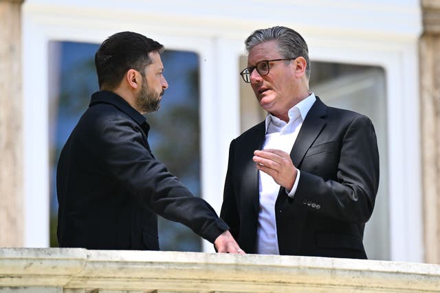 Prime Minister Keir Starmer and President of Ukraine Volodymyr Zelensky talk during a bilateral meeting at The Villa Wolkonsky in Rome, Italy (Marco M Mantovani/PA)