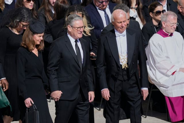 <p>Sir Keir Starmer, centre, with his wife, Victoria, left, at the funeral of Pope Francis in Rome</p>