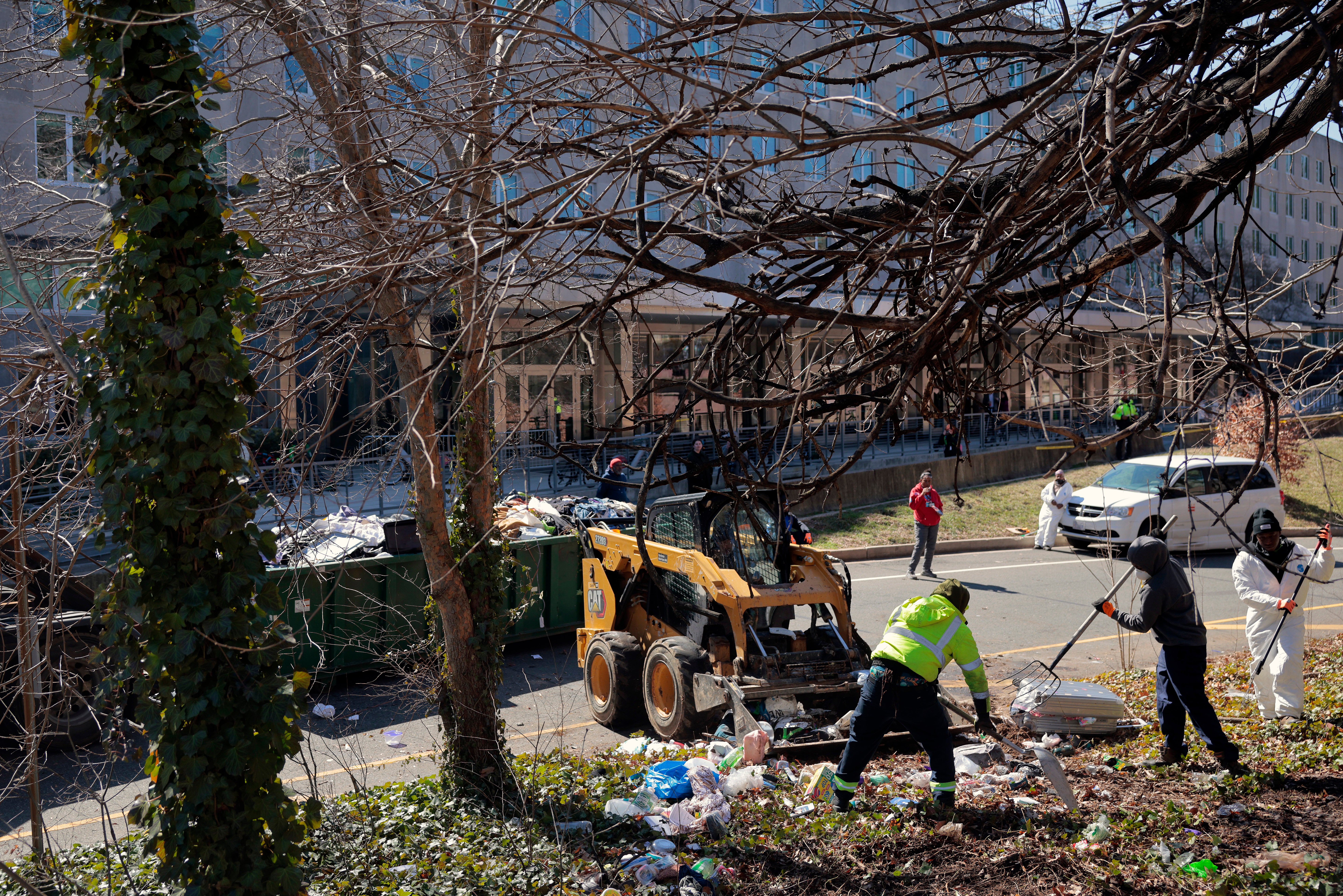 Washington, DC, city officials and law enforcement are removed by homeless near State Department 7. March 2025. Years
