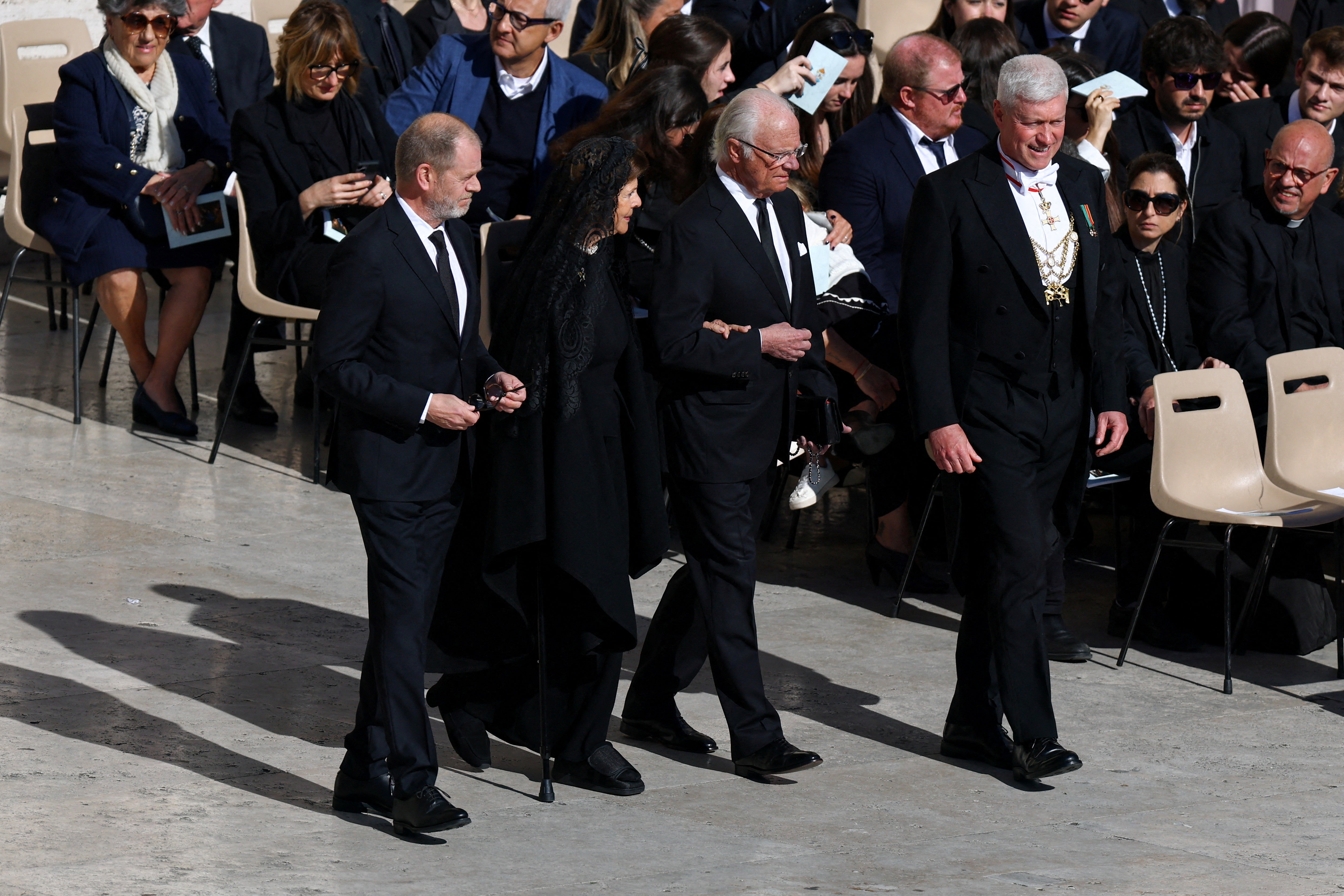 Sweden's King Carl Gustaf and Queen Silvia arrive