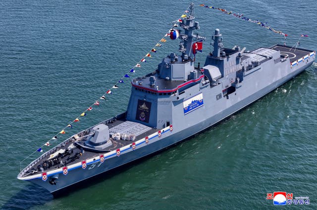 <p>A view of a "new multipurpose destroyer," as per state media KCNA's reports, in Nampo, North Korea</p>