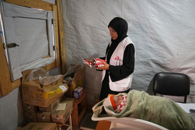 <p>Doctors work in a Medecin Sans Frontier clinic in Gaza earlier this year</p>