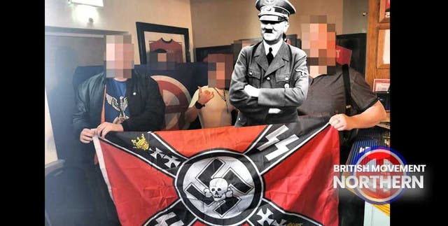 <p>Members of the north west branch of far-right extremists <a href="/topic/extremists"></a>the British Movement gathered at the Duke of Edinburgh in Oldham</p>