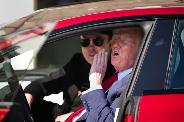 <p>President Donald Trump and White House Senior Advisor, Tesla and SpaceX CEO Elon Musk sit in a Tesla Model S on the South Lawn of the White House on March 11</p>