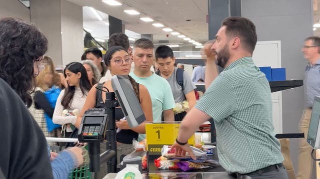 <p>Electricity blackout fears cause panic buying in Madrid as residents flock to supermarkets.</p>