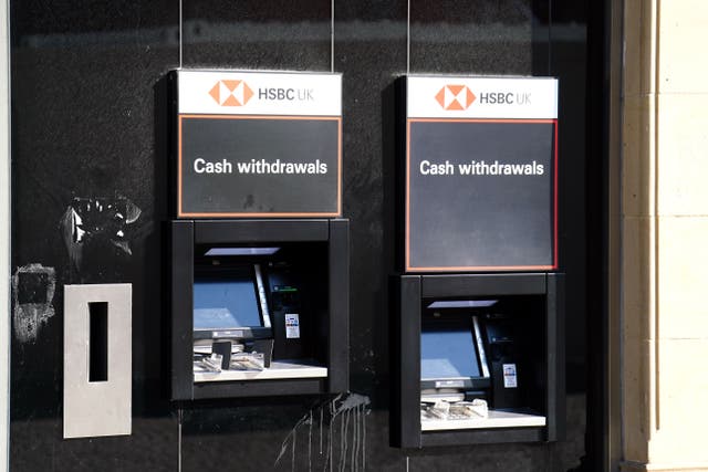 A general view of two cash machines outside a HSBC Uk bank in Sheffield, UK (Mike Egerton/PA)