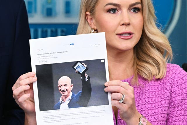 <p>White House Press Secretary Karoline Leavitt said Amazon was making a ‘hostile and political’ move by displaying the price increases as a result of tariffs on its website</p>