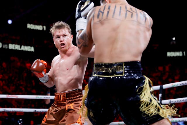 <p>Saul 'Canelo' Alvarez during his win over Edgar Berlanga</p>