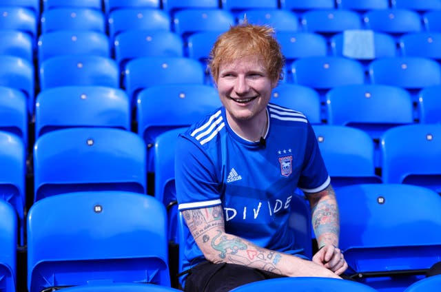 <p>Ipswich fan and minority owner Ed Sheeran (Bradley Collyer/PA)</p>
